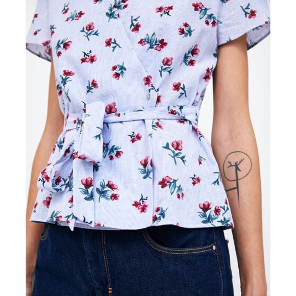 zara basic z1975 denim blouse